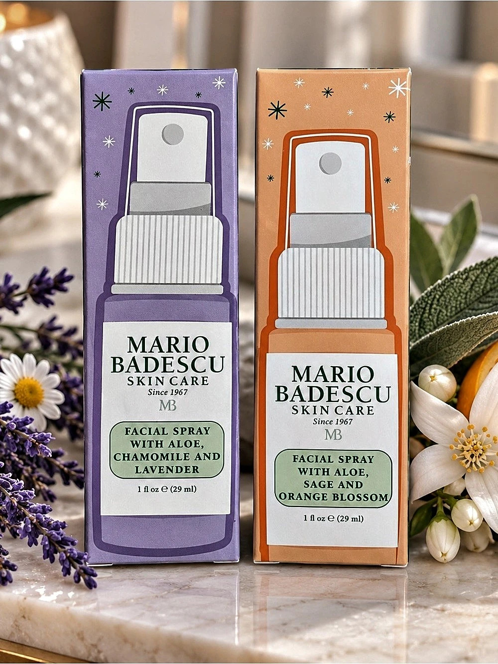 NEW 2 Mario Badescu Facial Sprays Aloe Lavender Orange Blossom travel size